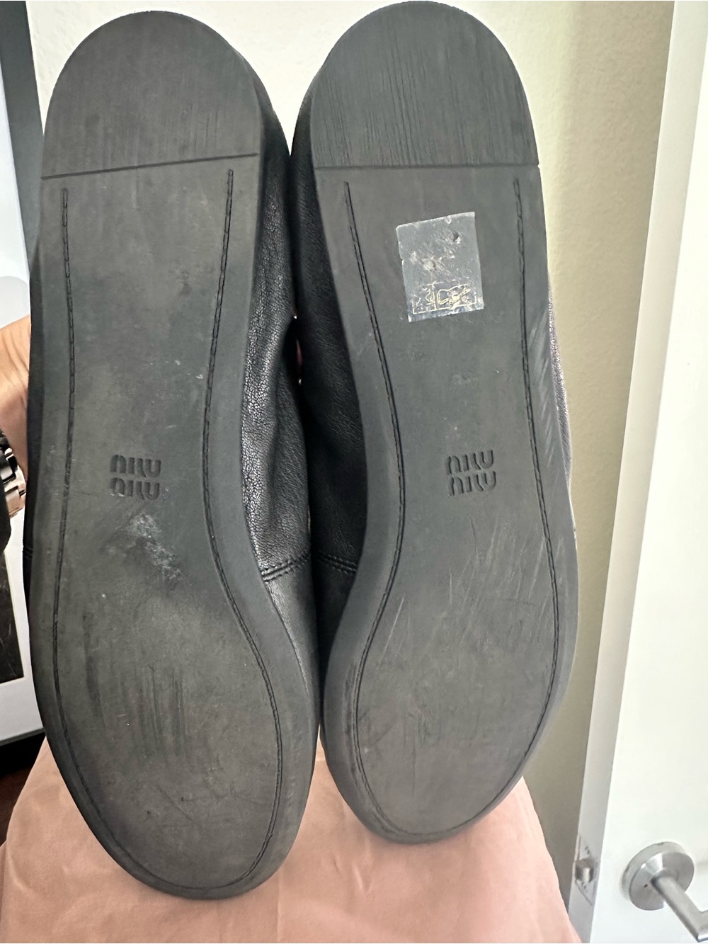 Miu Miu Black Ballet Ballerina Flats with Gold Logo Accent - Picture 9 of 10